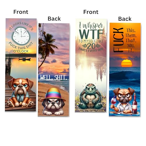 Funny Fuck Bookmarks, Hilarious Grumpy Animals with Fuck Quotes, 10 Pack, Made in USA. Fuck Bookmarks Gift for Women.