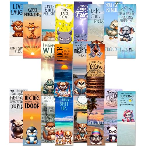 Funny Fuck Bookmarks, Hilarious Grumpy Animals with Fuck Quotes, 10 Pack, Made in USA. Fuck Bookmarks Gift for Women.