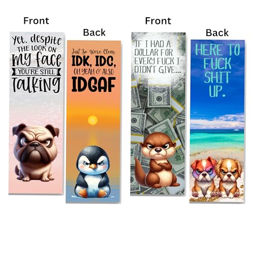 Funny Fuck Bookmarks, Hilarious Grumpy Animals with Fuck Quotes, 10 Pack, Made in USA. Fuck Bookmarks Gift for Women.