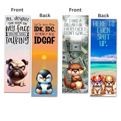 Funny Fuck Bookmarks, Hilarious Grumpy Animals with Fuck Quotes, 10 Pack, Made in USA. Fuck Bookmarks Gift for Women.