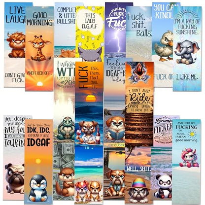 Funny Fuck Bookmarks, Hilarious Grumpy Animals with Fuck Quotes, 10 Pack, Made in USA. Fuck Bookmarks Gift for Women.