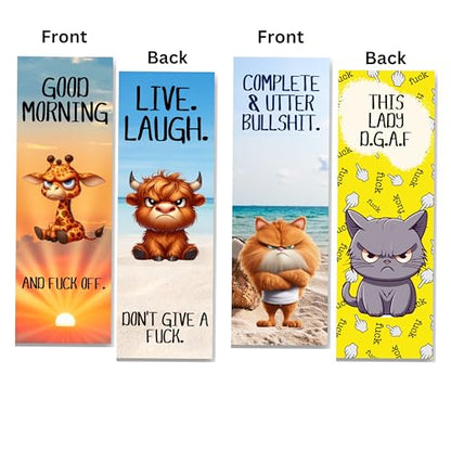 Funny Fuck Bookmarks, Hilarious Grumpy Animals with Fuck Quotes, 10 Pack, Made in USA. Fuck Bookmarks Gift for Women.