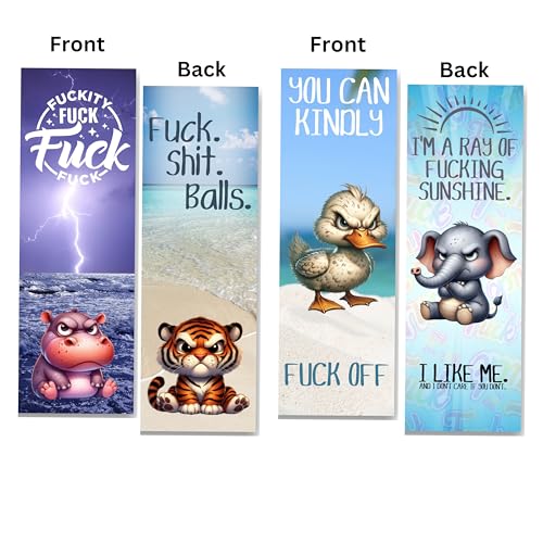 Funny Fuck Bookmarks, Hilarious Grumpy Animals with Fuck Quotes, 10 Pack, Made in USA. Fuck Bookmarks Gift for Women.