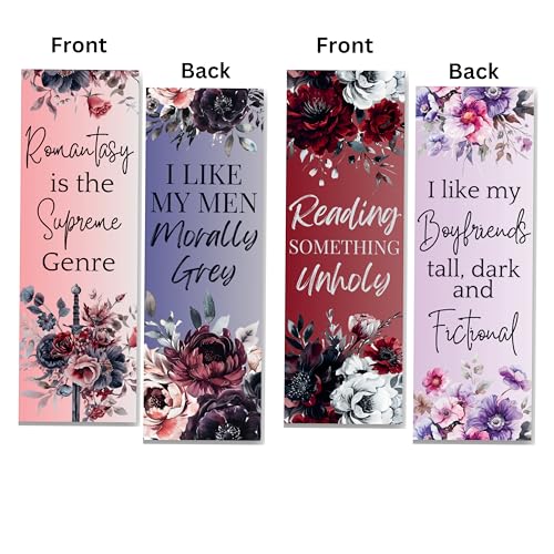 Romantasy Bookmarks for Women, Set of 9 Floral Bookmarks with Romance Tropes and Smut Quotes. Fun Book Markers for Reading. (1)