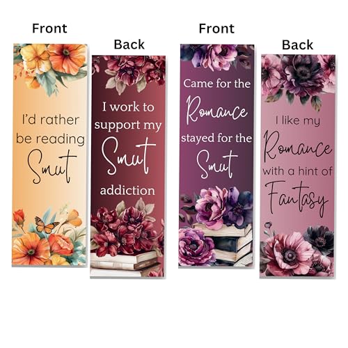 Romantasy Bookmarks for Women, Set of 9 Floral Bookmarks with Romance Tropes and Smut Quotes. Fun Book Markers for Reading. (1)