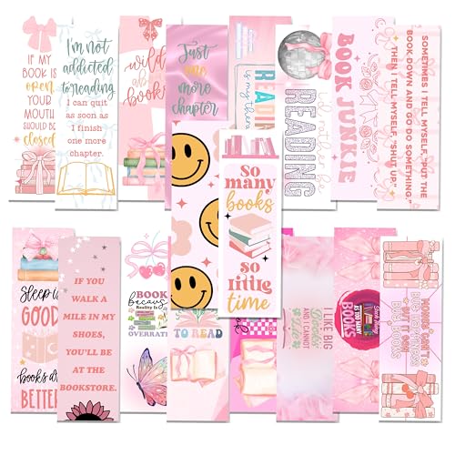 Coquette Style Bookmarks. Cute Pink Bookmarks for Women with Reading Sayings and Funny Book Quotes. Great Book Markers for Women Who Love to Read. Set of 9. Made in The USA.