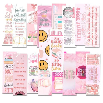 Coquette Style Bookmarks. Cute Pink Bookmarks for Women with Reading Sayings and Funny Book Quotes. Great Book Markers for Women Who Love to Read. Set of 9. Made in The USA.