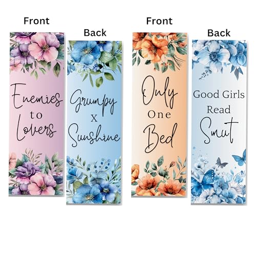 Romantasy Bookmarks for Women, Set of 9 Floral Bookmarks with Romance Tropes and Smut Quotes. Fun Book Markers for Reading. (1)