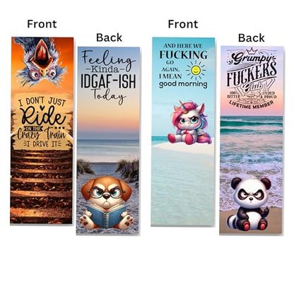 Funny Fuck Bookmarks, Hilarious Grumpy Animals with Fuck Quotes, 10 Pack, Made in USA. Fuck Bookmarks Gift for Women.