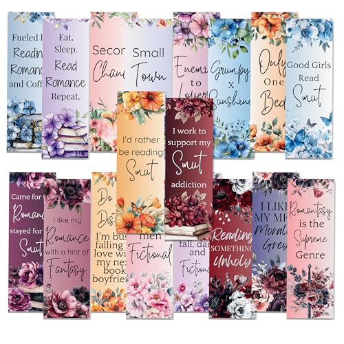 Romantasy Bookmarks for Women, Set of 9 Floral Bookmarks with Romance Tropes and Smut Quotes. Fun Book Markers for Reading. (1)