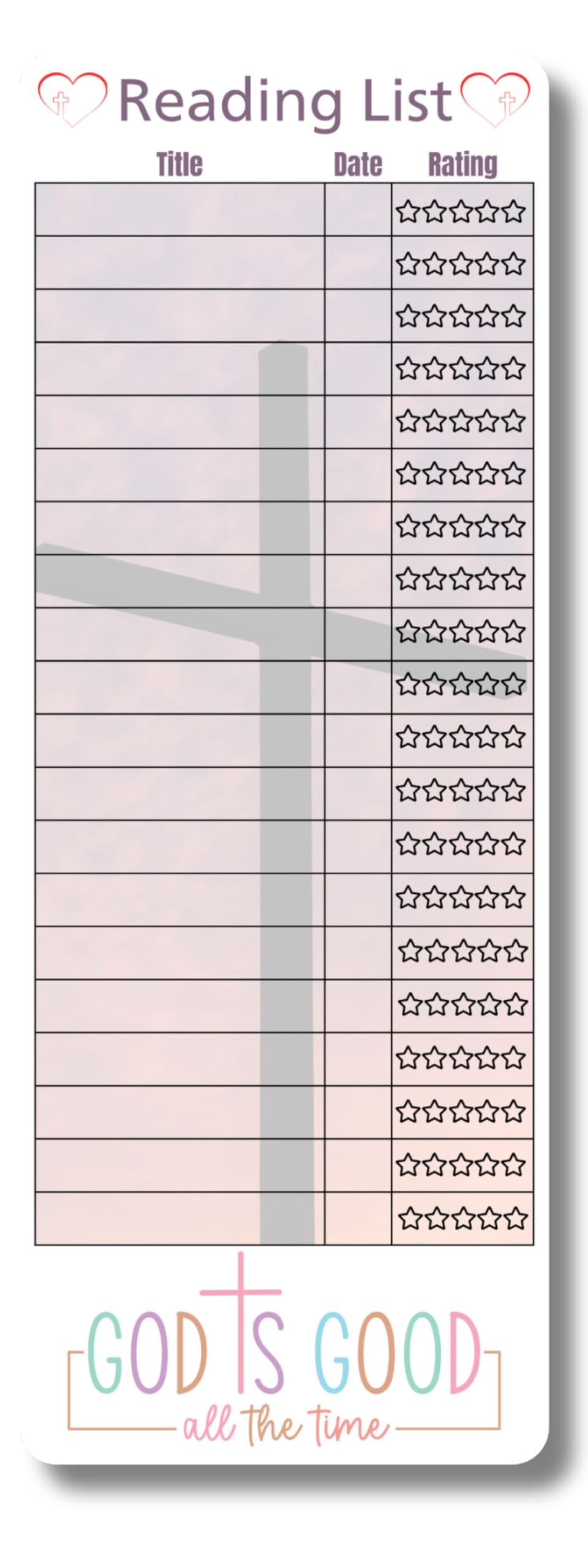 Christian Reading List Bookmarks. Set of 10. Religious Images with Cross Images. "God is Good" and "Faith Can Move Mountains" Quotes. Made in The USA.