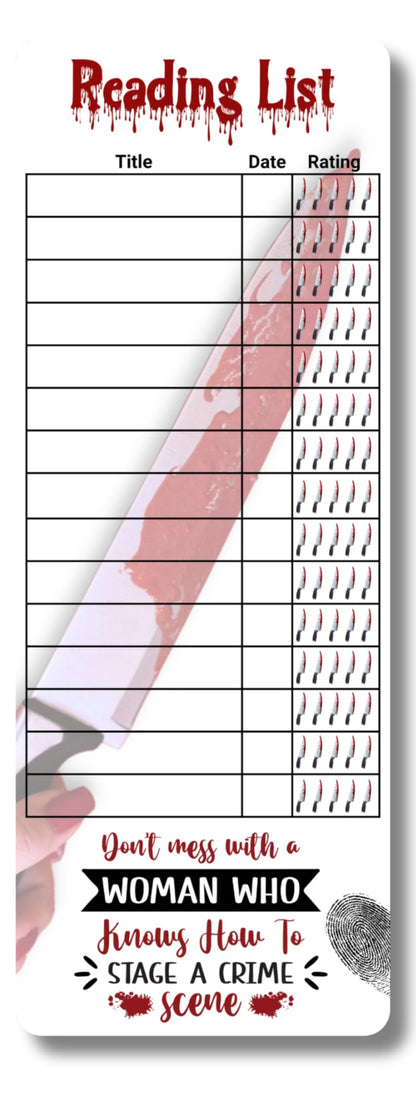 True Crime Theme Reading List Book Tracker Bookmarks, Set of 10, Rating Scale, Made in USA