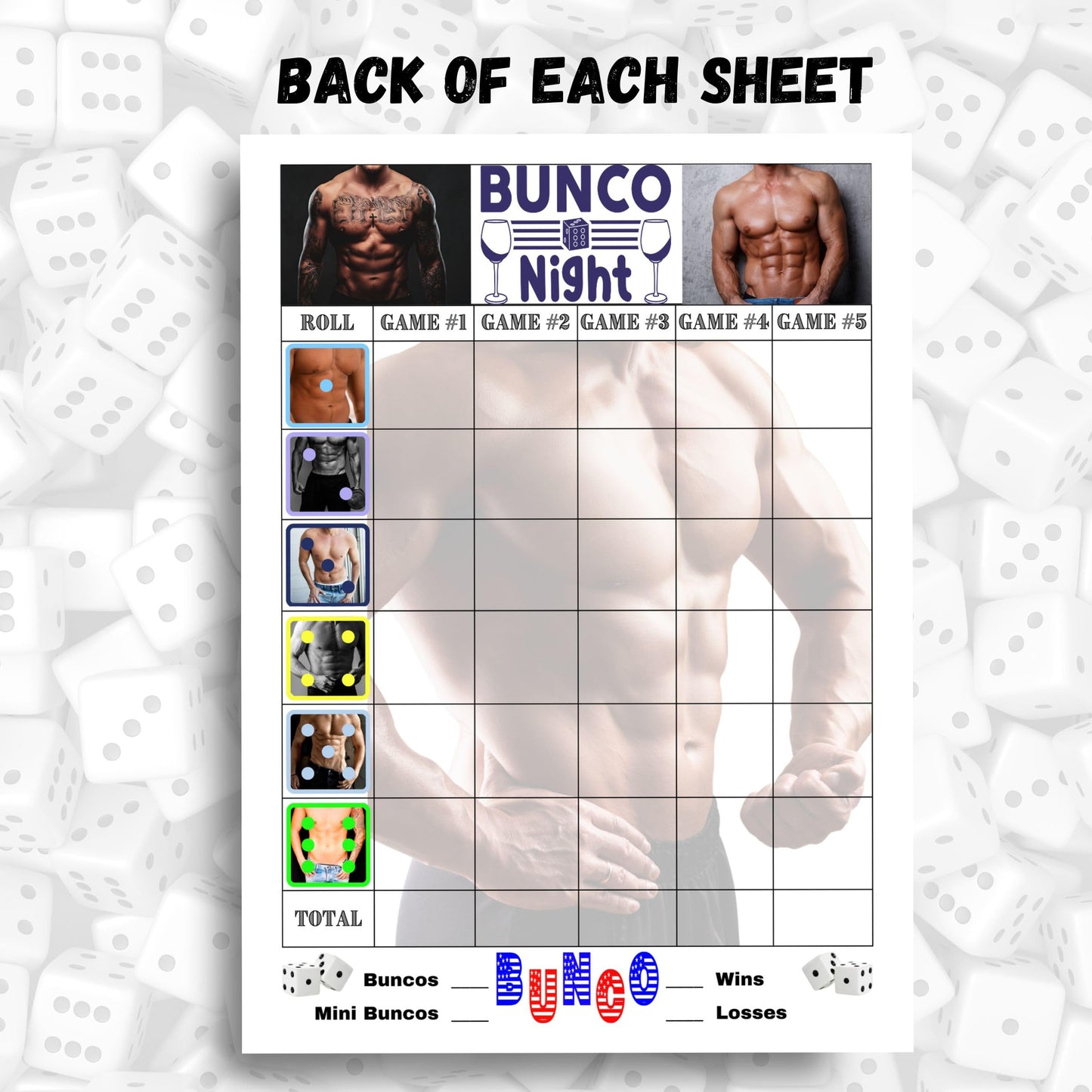 Bunco Score Sheets with Sexy Men. Bunco Night Score Sheets, Fun Sexy Spicy Bunco Scoring Sheets (2 50 Page Pads)