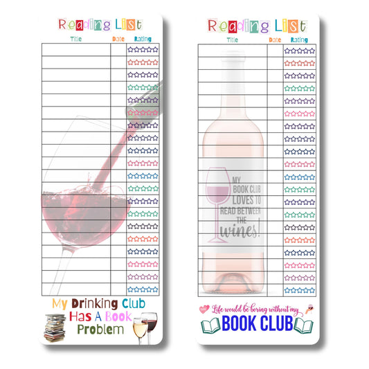 Book Club and Wine Reading List Bookmarks. These Funny Book Tracker Bookmarks are Perfect for Your Book Club Reading List. Set of 10. Made in The USA.