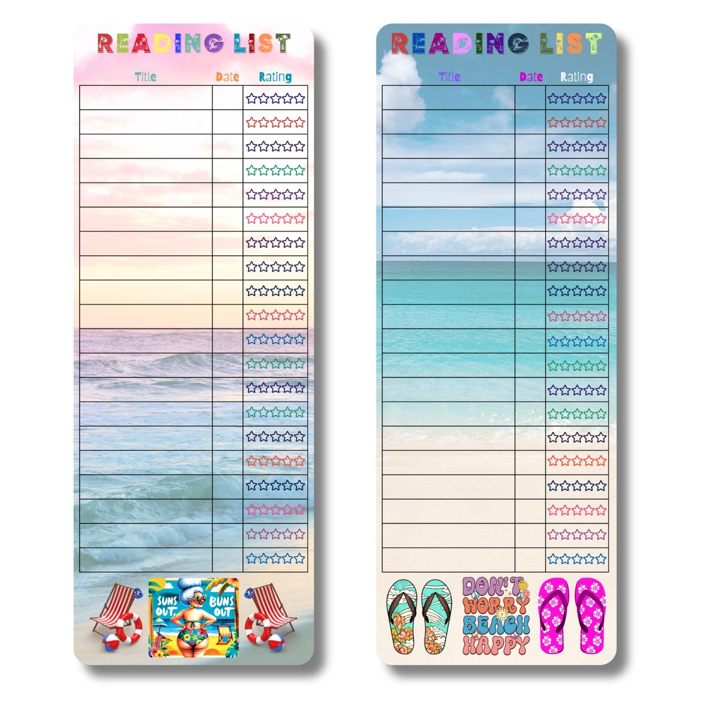 Beach Theme Reading List Bookmarks, Set of 10, Book Tracker Bookmarkers, Fun Reading Log, Great Gift for Book Lovers, Made in USA