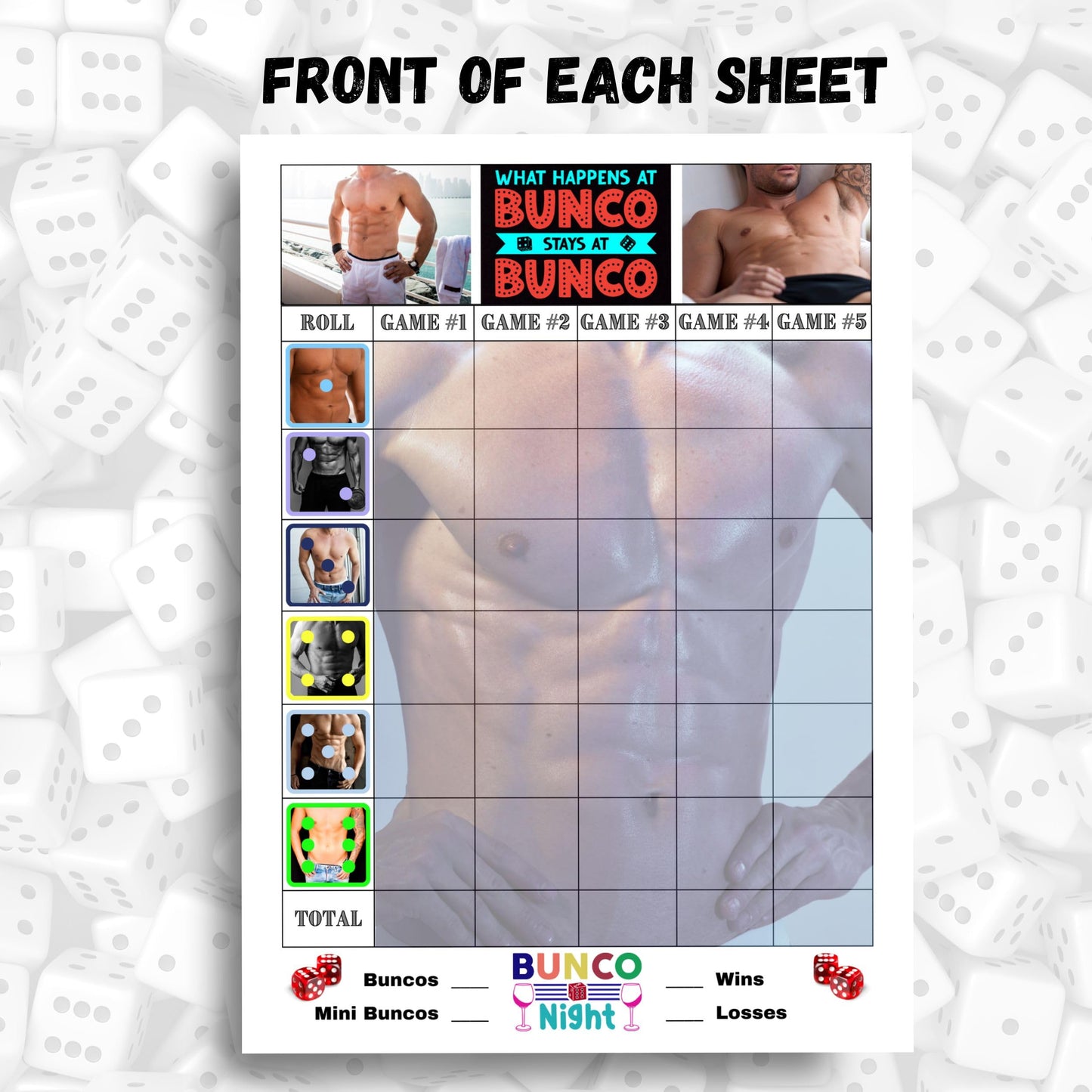 Bunco Score Sheets with Sexy Men. Bunco Night Score Sheets, Fun Sexy Spicy Bunco Scoring Sheets (2 50 Page Pads)