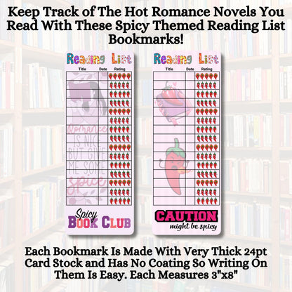 Spicy Romance Reading List Bookmarks. Set of 10. Steamy Novel Lover Book Tracker Bookmarks. Set of 10 Double Sided Book Markers to Keep Track of Your Romance Reading Conquests. Made in The USA.