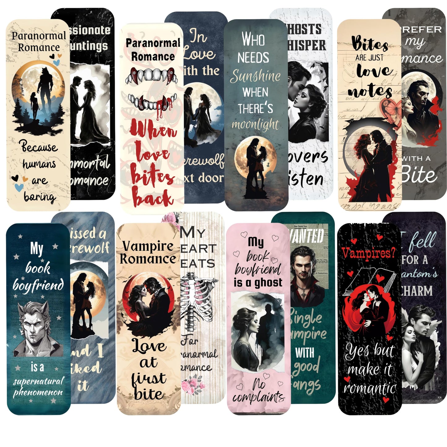 Vampire Bookmarks Set. Vampire, Werewolf, & Ghost Theme Bookmarks. Great Gift for Paranormal Romance Novel Lovers. Paranormal Romance Bookmark Set