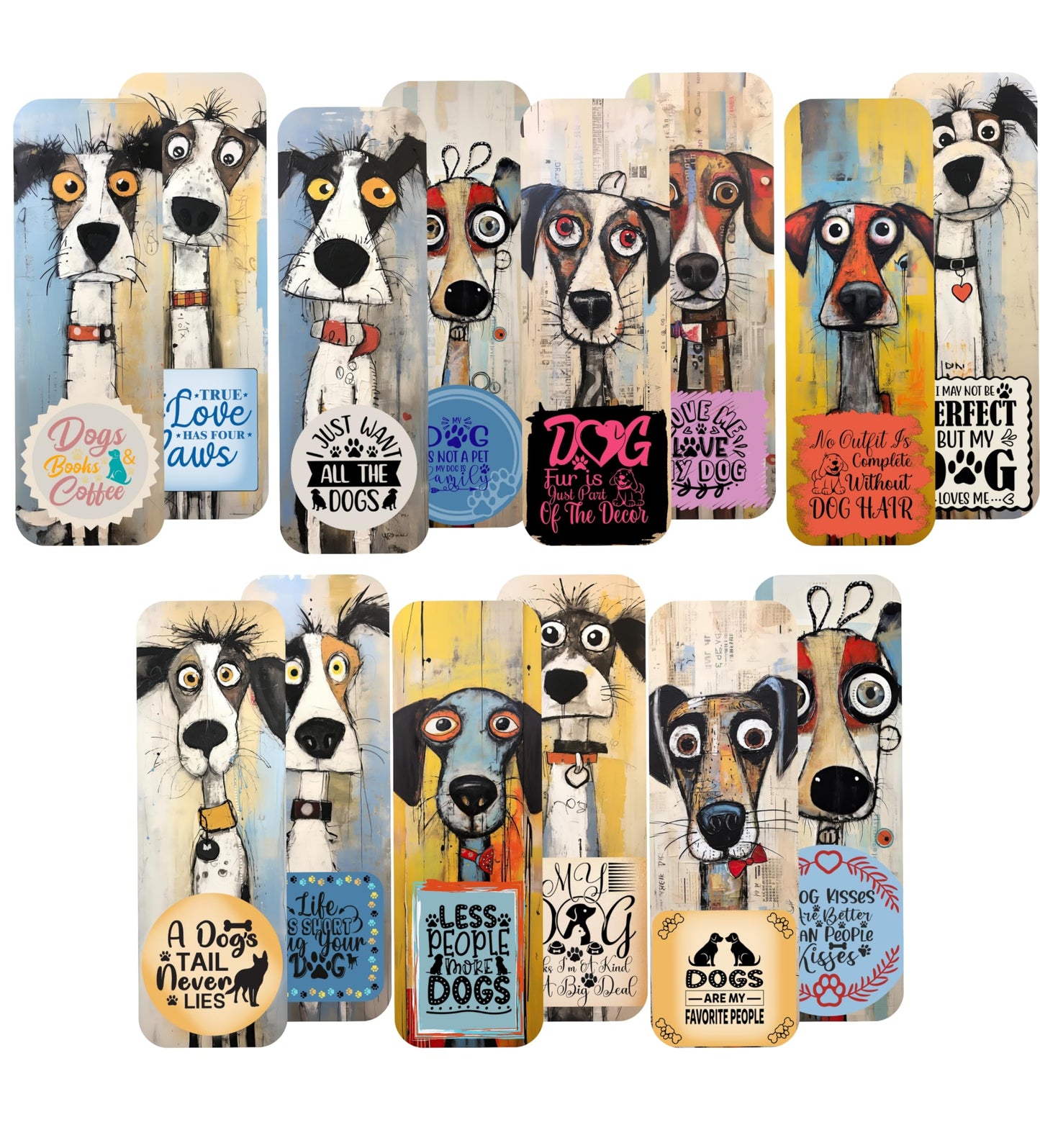 Adorable Dog Bookmarks with Cute Dog Lover Sayings On Each. Dogs, Books, and Coffee. True Love Has Four Paws, A Dog's Tail Never Lies, and More. Made in USA.